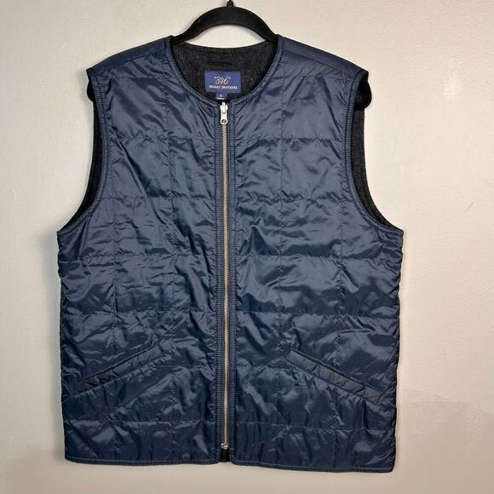 Brooks Brothers quilted vest men's Medium wool blue insulated utility‎ work wear